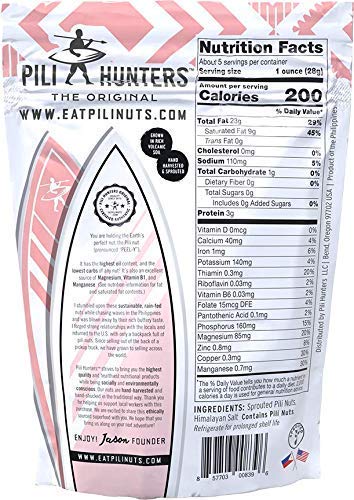 5oz Pili Hunters - Wild Sprouted Pili Nuts, Pink Himalayan Salt, Bag, Keto/Paleo/Vegan Snacks, Low Carb Energy, Gluten