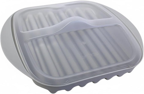 Compact Microwave Bacon, Sausage Meat & Poultry Cooking Tray with Protective Splatter Lid - BPA-Free, Innovative