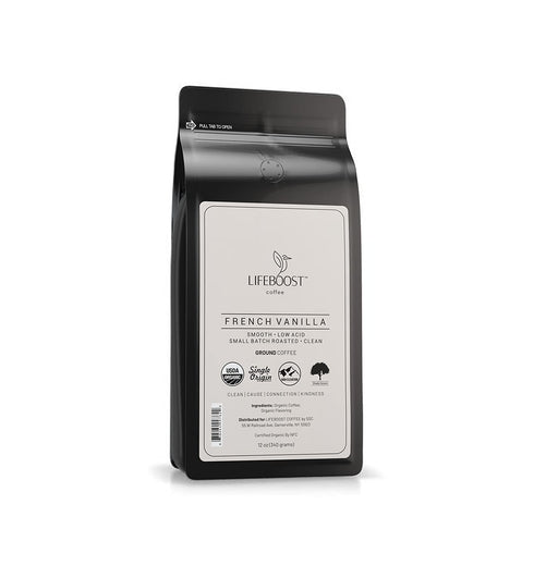Lifeboost French Vanilla Ground Coffee - Non-GMO Low Acid Single Origin USDA
