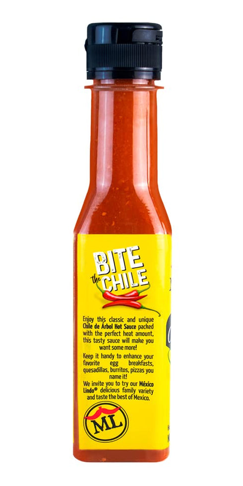 Mexico Lindo Chile de Arbol Hot Sauce, 5 Fl Oz Bottles - Pack of 2, 12,190 Scoville Level