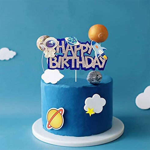 JeVenis Space Birthday Cake Topper, Cupcake & Rocket Decoration, Astronaut Cake Decoration