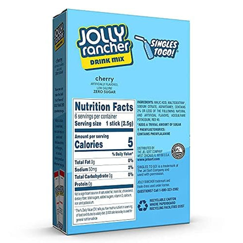Jolly Rancher 6 (Pack 3) Singles-To-Go Sugar Free Drink Mix, Cherry, CT