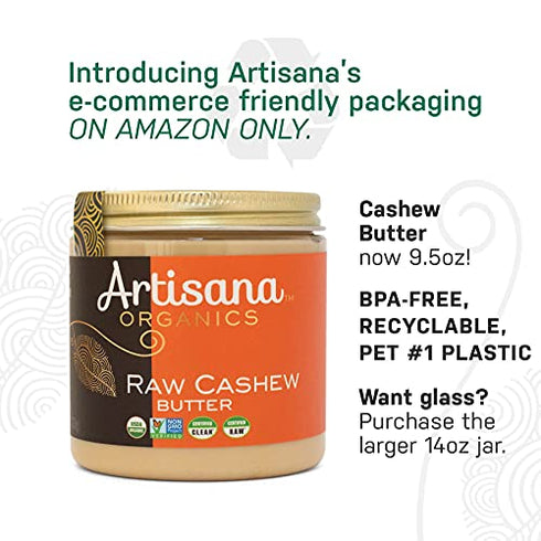 9.5oz Artisana Organics Raw Cashew Butter - No Sugar Added, Vegan and Paleo Friendly, Non GMO, Jar