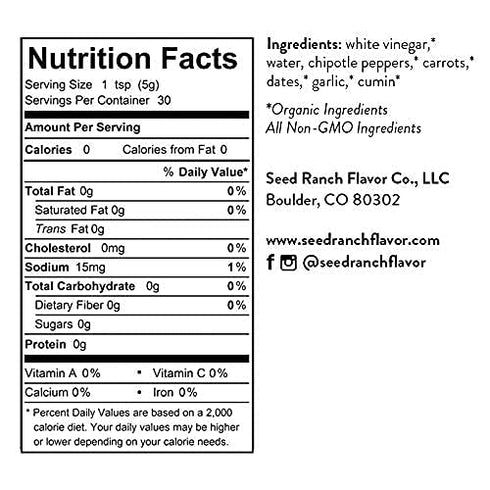 Seed Ranch Gourmet Smoked Jalapeno Hot Sauce, 5 Fl Oz - Medium Heat, Vegan, Non-GMO