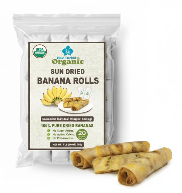 Organic Sun Dried Banana Snacks - Natural Fruit Leather No Sugar Added