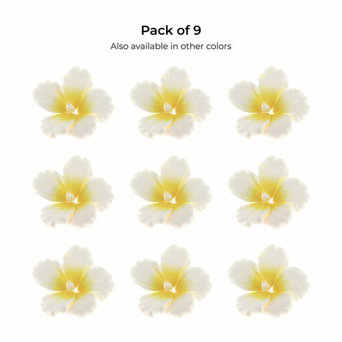 9 Count Global Sugar Art Hibiscus Sugar Cake Flowers, White with Yellow Hawaiian Cake Flower Large, by Chef Alan