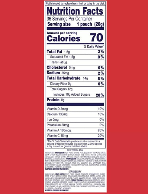 Generic 36 Count, 0.7 Packets (2 Pack) Fruit and Yogurt Snacks, Ounce