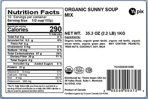 2.2 lb (35.2 oz), Yupik Organic Sunny Soup Mix with Lentils & Green Peas, Non-GMO, Vegan, Kosher, Source of Protein
