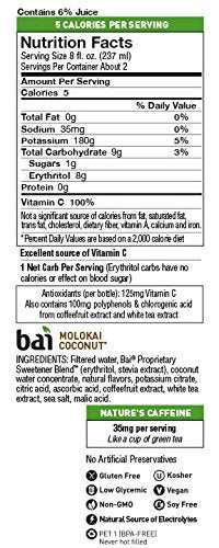 18 Oz. (Pack 6) Bai Cocofusions Molokai Coconut, Antioxidant Infused Beverage, Fl. Bottles