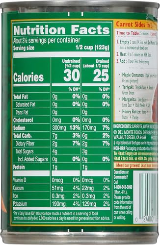 14.5 oz. (Pack 6) Del Monte Fresh Cut Sliced Carrots Can, Canned Vegetables
