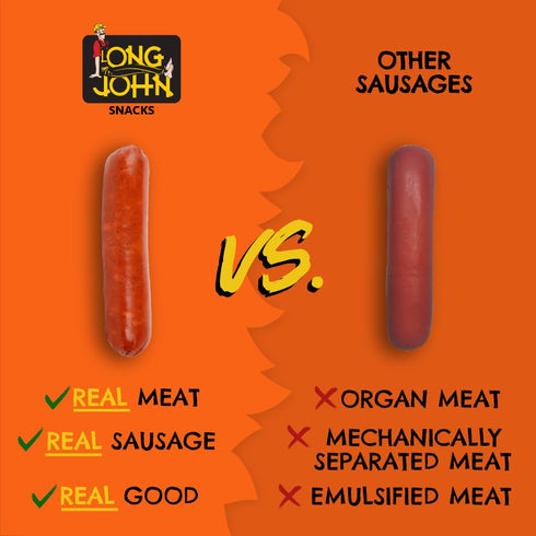 12 Pack Long John Snacks Blazin' Hot Pickled Sausage - Smoked Gourmet Meat Stick - Hot Pickled Sausages High Protein