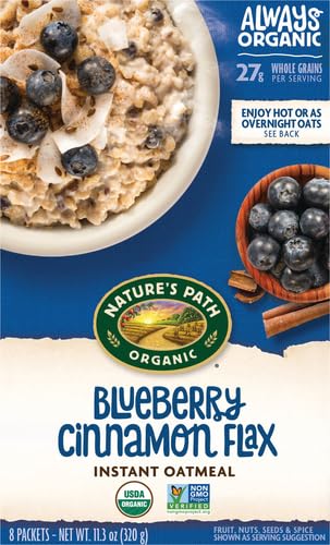 8 Count Nature's Path Organic Instant Hot Oatmeal, Optimum Power, Blueberry Cinnamon Flax