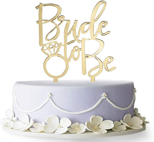 Bride to Be Cake Topper, Engagement and Bachelorette Party Decoration Supplies (Gold)