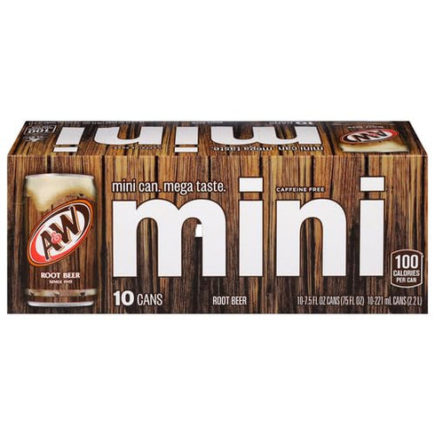 A&W Root Beer Soda, 7.5 fl oz mini cans, 10 pack