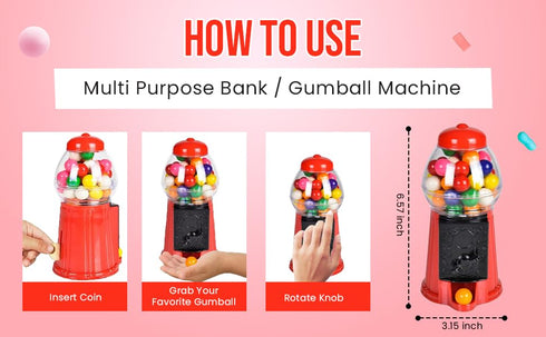 6.5 Inch Set (12 Pack) Zugar Land - Red Plastic Bubble Gum Gumball Machine Classic Toy Candy Dispensers. No Gumballs