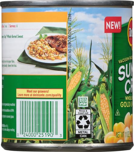 Summer 11 oz Del Monte Crisp Whole Kernel Gold and White Corn, Can