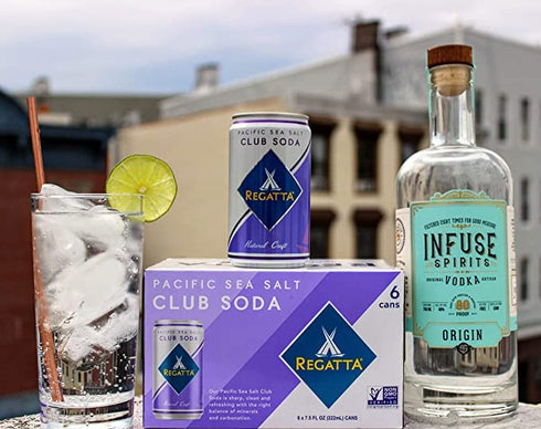 7.5oz, 24 Pacific Sea Salt Club Soda, Regatta Craft Mixers, Zero Calorie, Premium Cocktail Mixer, Case of Sleek Mini