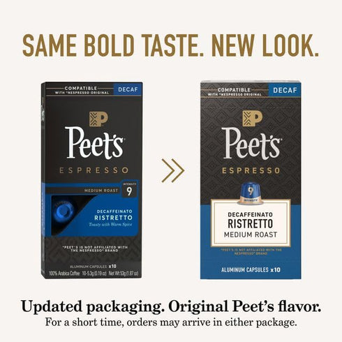 10, 50 (5 10 Peet's Coffee, Medium Roast Decaf Espresso Capsules, Compatible with Nespresso Original Machine