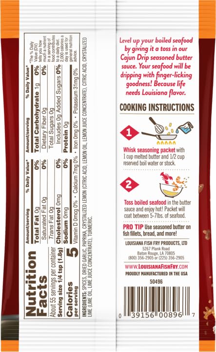 2oz Pack Louisiana Fish Fry Cajun Drip Bag - Seafood Seasoned Butter Sauce - Elevate your boiled seafood game