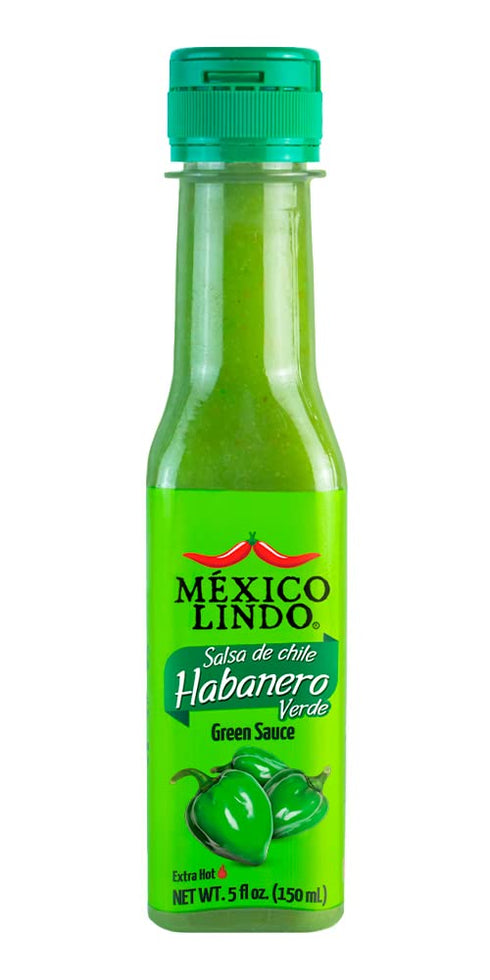 Mexico Lindo Green Habanero Hot Sauce | Real Green Habanero Chili Pepper | 5 Fl Oz Bottle (Pack of 1)