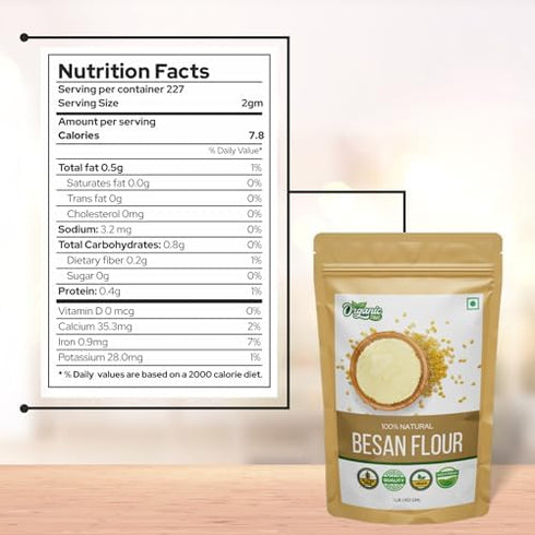 454 16 oz Organic Zing Besan Flour Food Grade g / - Chickpea Flour for Cooking, Baking and Everyday Recipes