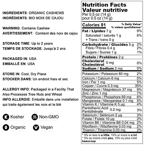 2 Food to Live Organic Dry Roasted Whole Cashews, Pounds Non-GMO, Unsalted, Oven Roasted Nuts, No Oil Added, Kosher