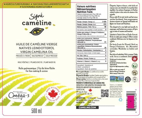 500mL 2 Camline 475F Omega-3 Cold-Pressed Virgin Camelina Oil, X by Sign | High Smoke Point | Rich in & Vitamin E |