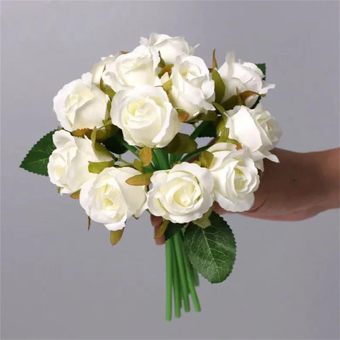 Hcclijo 12 Wedding Bouquet Bridesmaid Bouquet Flowers Rayon Flowers Head Rose Bouquet Wedding Supplies DIY Home Decor