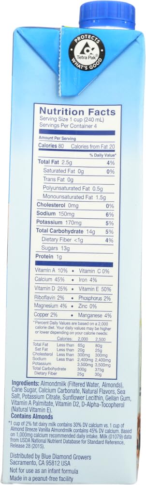 32 oz Blue Diamond Natural Almond Breeze Non-Dairy Beverage Vanilla - fl
