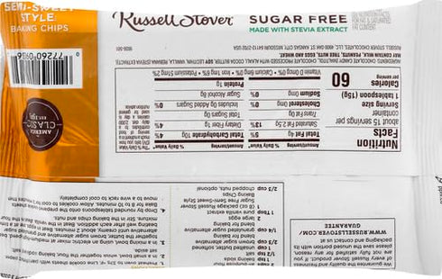 8 oz. Russell Stover Sugar Free Semi-Sweet Baking Chips, Bag, Brown