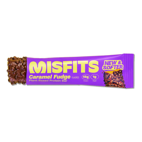 Misfits High Protein Bar, Caramel Fudge, Gluten Free, Non GMO, Plant Based