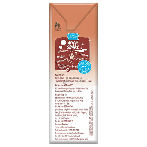 180ml 12 Pack (180ml, Mother Dairy Milkshake, Carton, Chocolate)