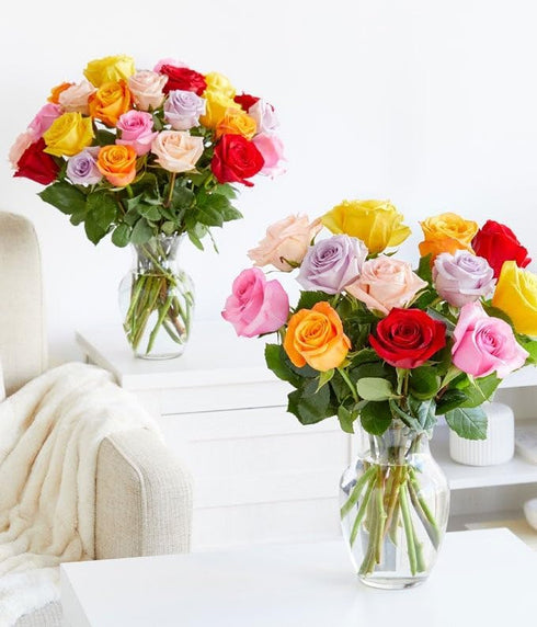 Dozen From You Flowers - One Rainbow Roses with Glass Vase | Fresh Flower Bouquets for Mother's Day, Birthday