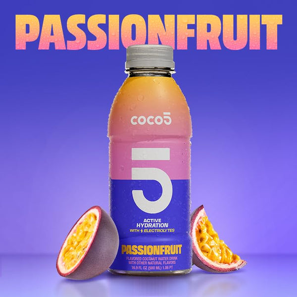 Coco5 Clean Sports Hydration Passion Fruit Flavor | 100% Natural | 50%