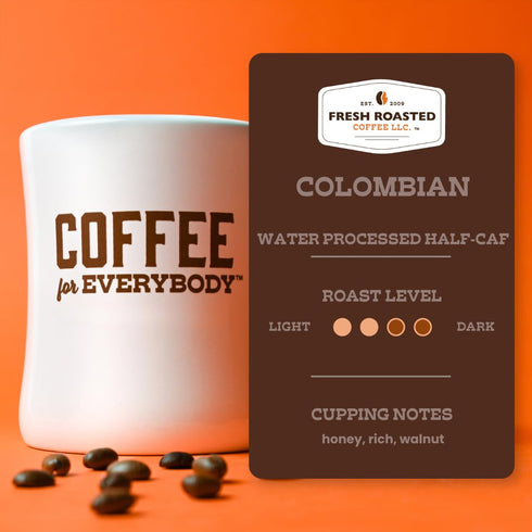 2 lb (32 oz), Fresh Roasted Coffee, Colombian Water Half-Caf, Medium Roast, Kosher, Whole Bean