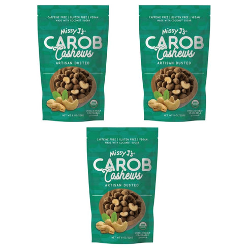Missy J's Organic Carob Covered Cashews 8 Oz 3 Pack, Vegan Gluten