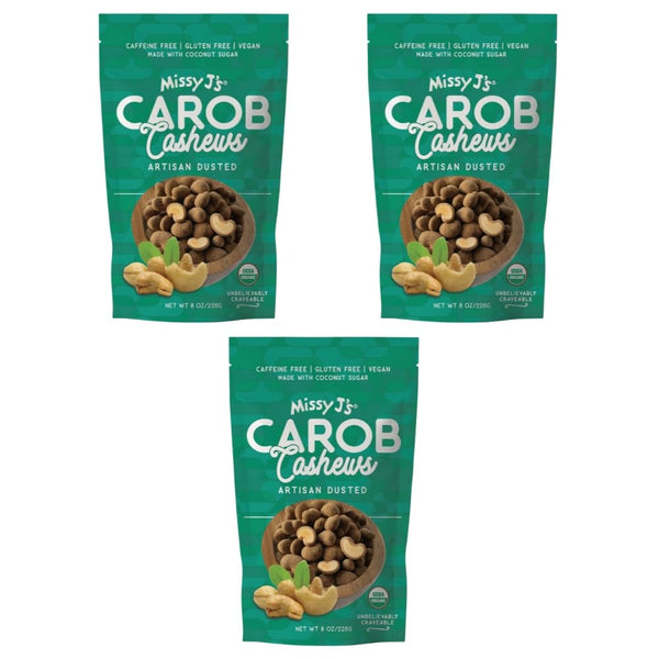 Missy J's Organic Carob Covered Cashews 8 Oz 3 Pack, Vegan Gluten