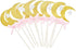 30Pcs Glitter Cupcake Toppers, Gold Moon & Silver Star with Pink Bowknot for Birthday Party, Baby Shower Decorations