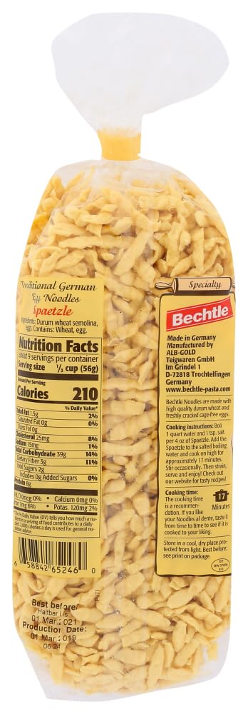 17.6 OZ (Pack 1) Bechtle Egg Noodles Spaetzle