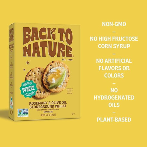 5 (Pack 6) Back to Nature - Stoneground Wheat Crackers - Rosemary & Olive Oil - Real Ingredients like Whole Grain