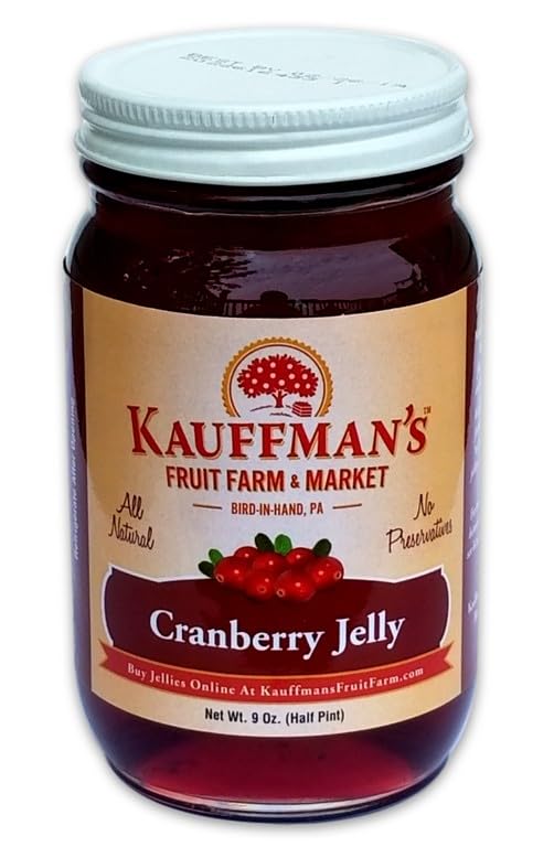 Kauffman's Fruit Farm Kauffman Orchards Cranberry Jelly, All Natural, No Preservatives, 9 Oz. (Pack of