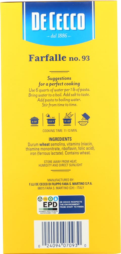 16.0 OZ (Pack 2) De Cecco Pasta Farfalle