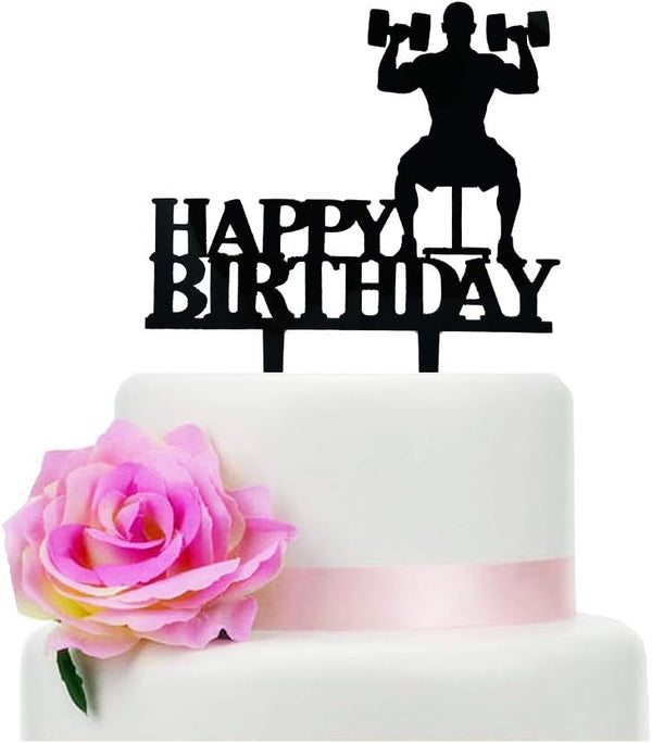 Black Acrylic Dumbbells Birthday Cake Topper, Sports Theme Cake Decoration