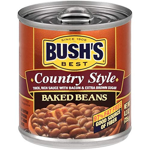 8.3 oz Country (Pack 12) BUSH'S BEST Canned Baked Beans, Style with Bacon and Brown Sugar, Source of Plant Based