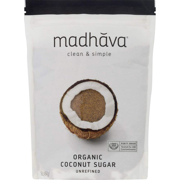 MADHAVA Organic Coconut Sugar (1LB, Pack of 6), Natural Sweetener, White Sugar