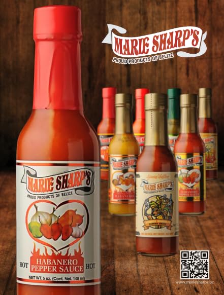 5 oz Marie Sharp's Hot Habanero Pepper Sauce, Authentic Belizean Hot Sauce with Fresh Red Habanero Peppers