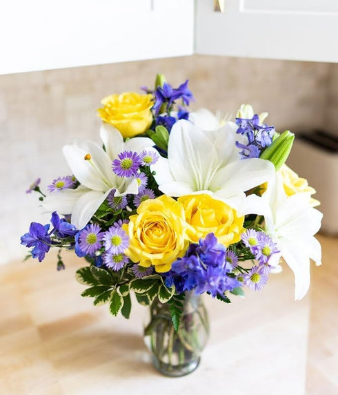 From You Flowers - Rosy Sunshine with Glass Vase | Fresh Flower Bouquets for Birthday, Anniversary, Get Well