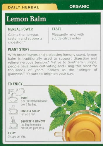 Traditional Medicinals Organic Lemon Balm Herbal Tea, Calming and Supports Digestion, 16 Tea Bags (Pack of 1)