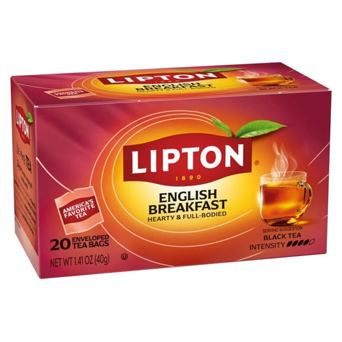 20 Lipton English Breakfast Black Tea Bags, Caffeinated Classic Tea, Rich, Aromatic Flavor, Total Bags