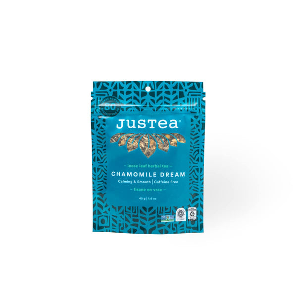 JusTea CHAMOMILE DREAM Loose Leaf Herbal Tea - Recyclable Refill Pouch, 40+ Cups, Caffeine Free